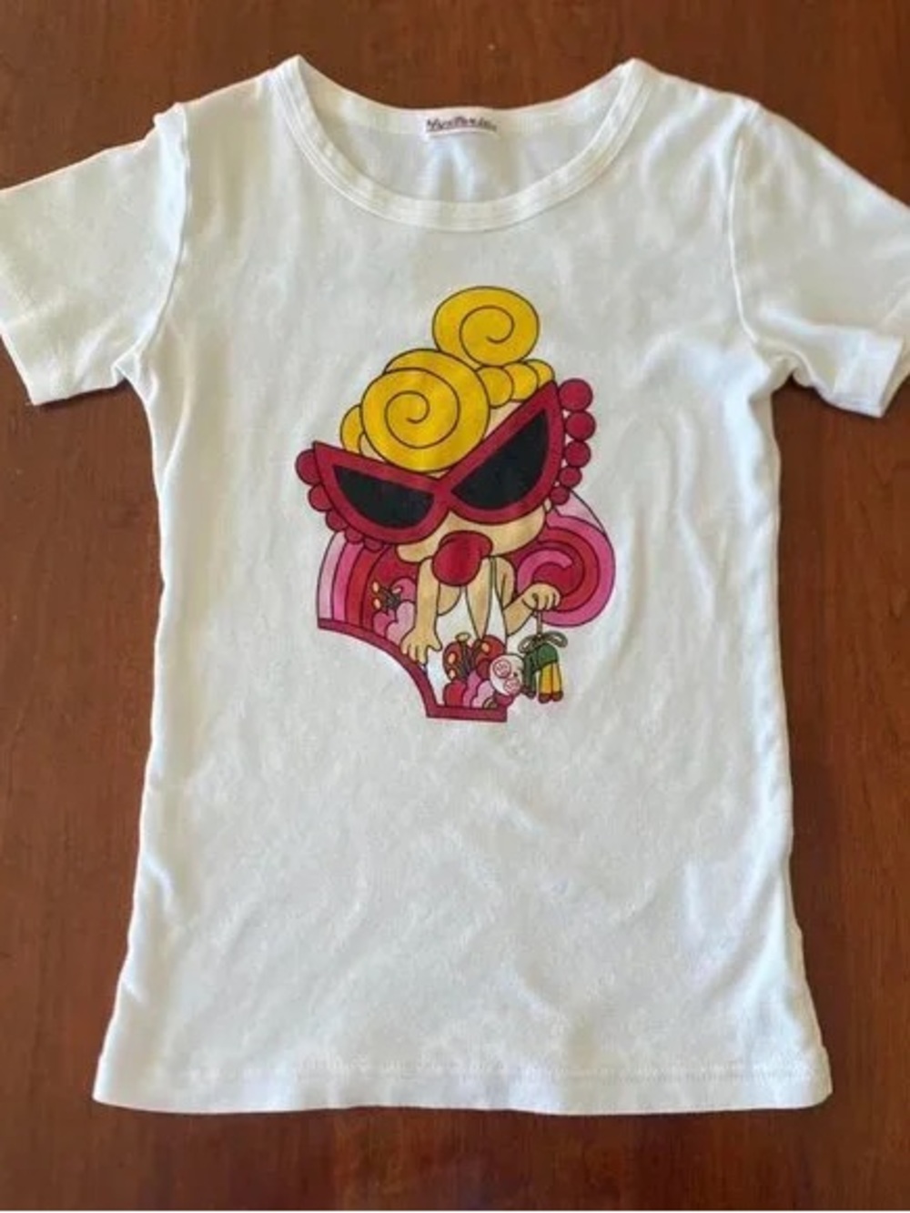 White Graphic T-Shirt with Colorful Cartoon Print